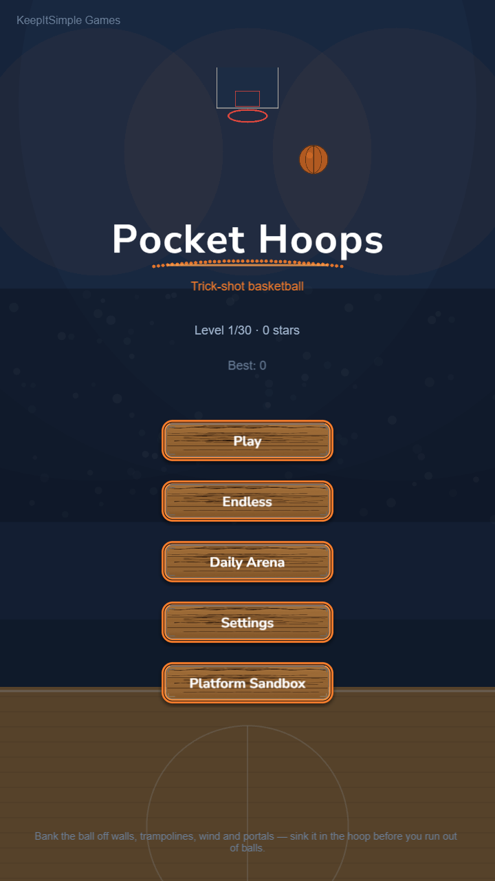 Pocket Hoops main menu